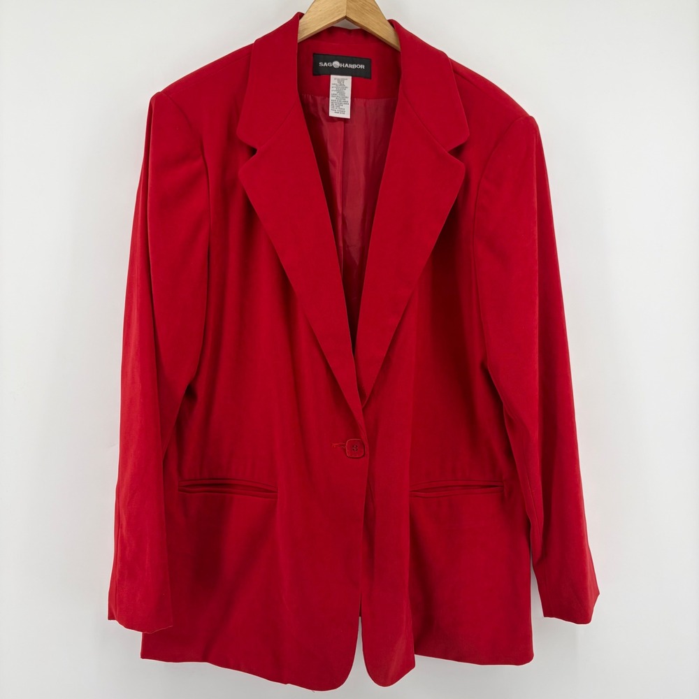 Sag Harbor Womens Red Single Button Notched Lapel Blazer Jacket Size 14
